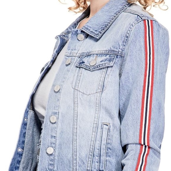 NEW GUESS Hayley Racer-Stripe Denim Jacket SZ S - Picture 4 of 11